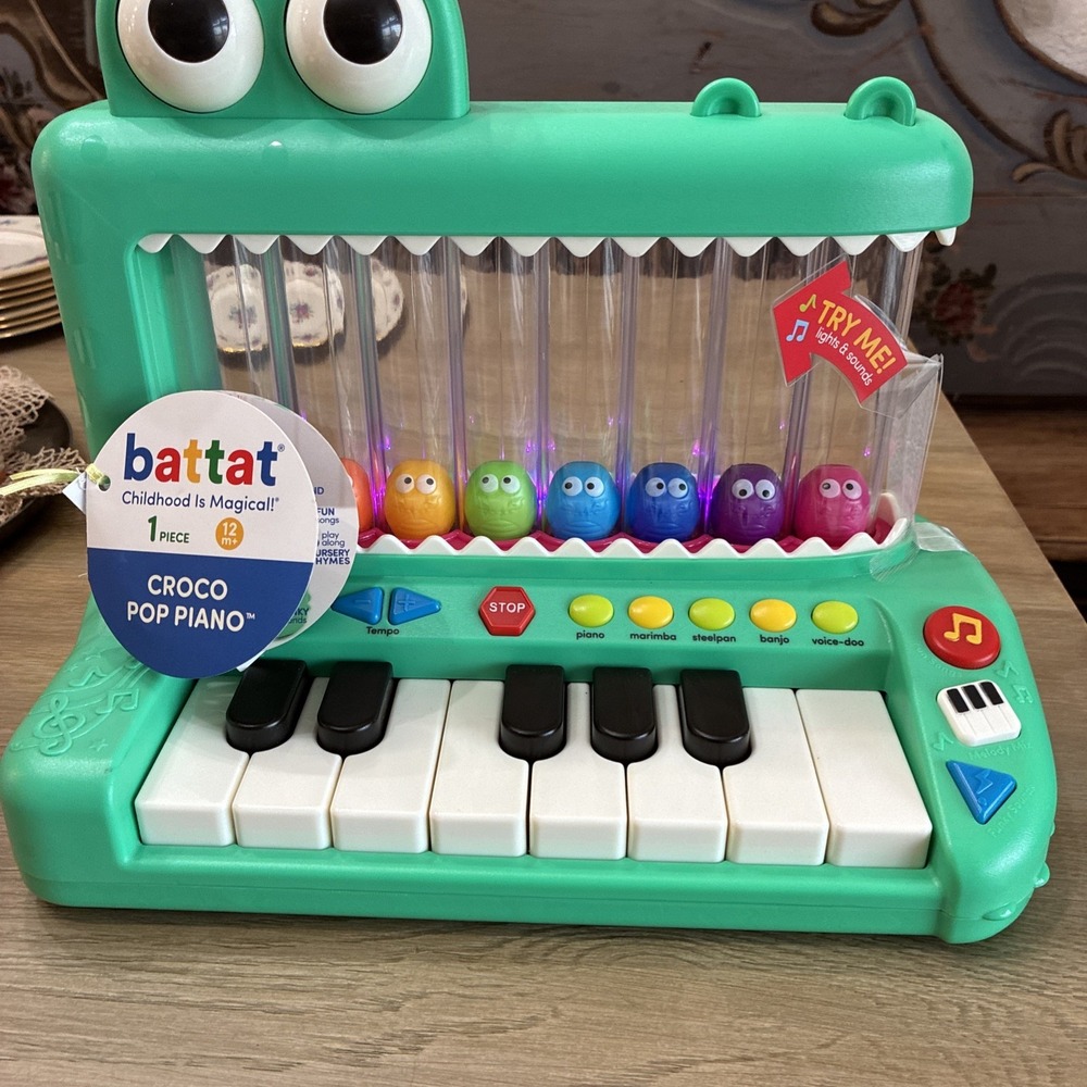 Battat Croco Pop Piano Toy Keyboard with Songs Sounds Lights, Baby and Toddler